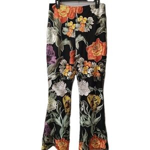 Fashion Nova Adaila Floral Embroidered Pant  Black Sz Large Flare Leg CastleCore